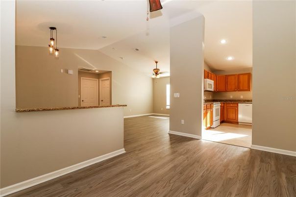 Interior, Kitchen, Pendant Lights, Recessed Lighting, Wood Texture Flooring