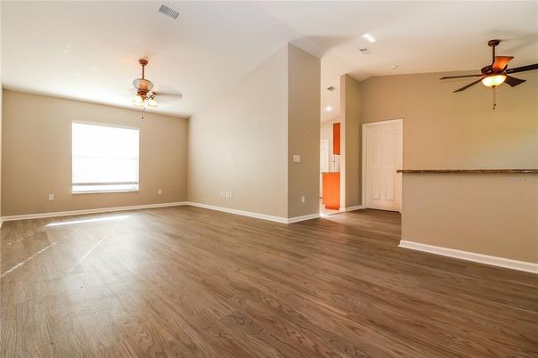 Empty room, Interior, Recessed Lighting, Wood Texture Flooring