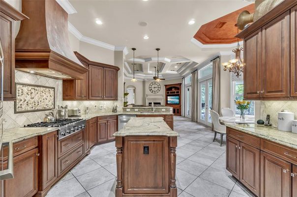 Chandelier, Interior, Kitchen, Pendant Lights, Recessed Lighting, Stainless Steel Appliances