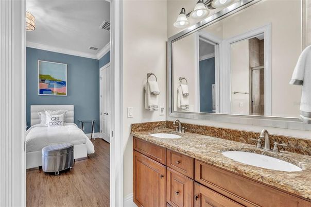 Bathroom, Bedroom, Dual Sink Vanities, Interior, Wood Texture Flooring