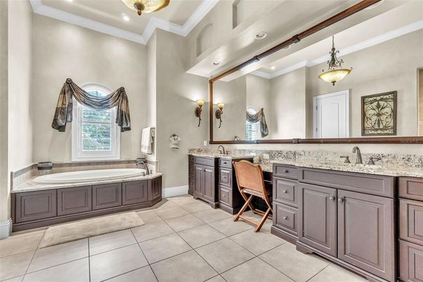 Bathroom, Dual Sink Vanities, Interior, Pendant Lights, Recessed Lighting