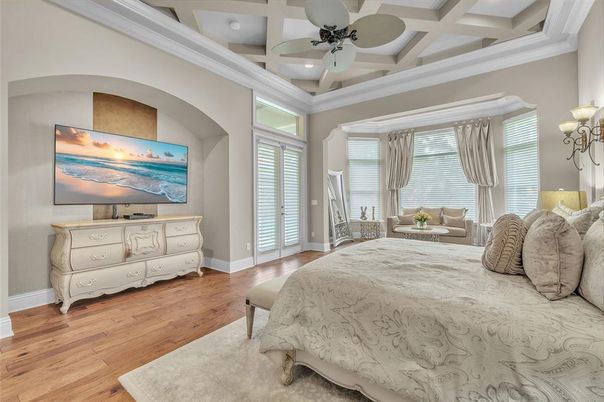 Bedroom, Interior, Recessed Lighting, Wood Texture Flooring