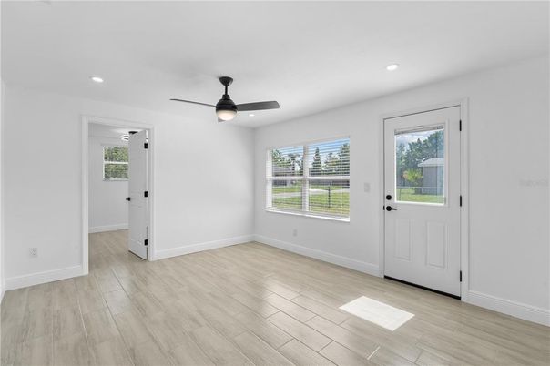 Empty room, Interior, Recessed Lighting, Wood Texture Flooring