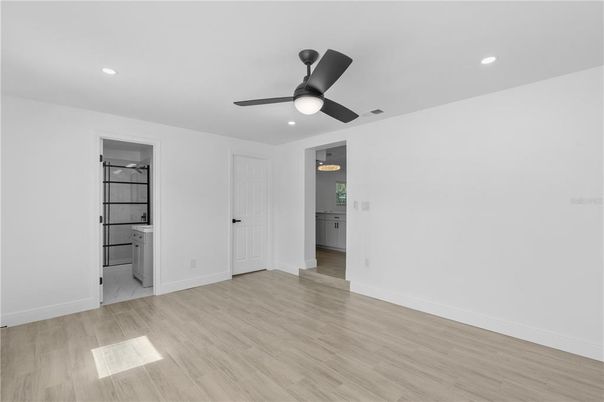 Bathroom, Empty room, Interior, Recessed Lighting, Wood Texture Flooring