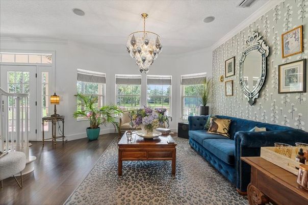 Chandelier, Interior, Living room, Wood Texture Flooring