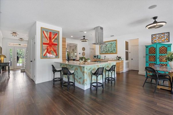 Interior, Kitchen, Pendant Lights, Recessed Lighting, Wood Texture Flooring