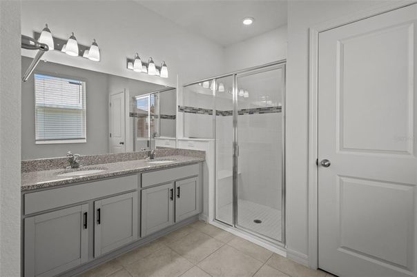 Bathroom, Dual Sink Vanities, Glass Shower, Interior, Recessed Lighting