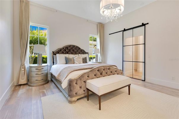 Bedroom, Chandelier, Interior, Wood Texture Flooring