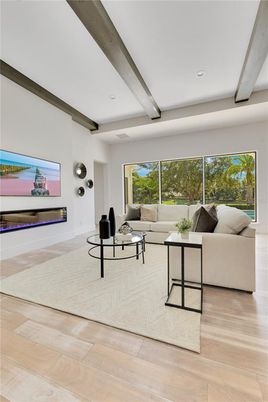 Interior, Living room, Recessed Lighting, Wooden Beams, Wood Texture Flooring