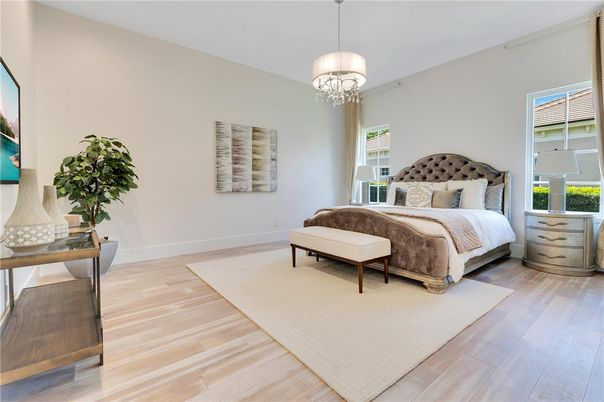 Bedroom, Chandelier, Interior, Wood Texture Flooring
