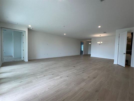 Empty room, Interior, Pendant Lights, Recessed Lighting, Wood Texture Flooring