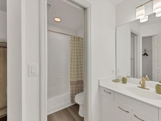 Bathroom, Interior, Recessed Lighting, Wood Texture Flooring