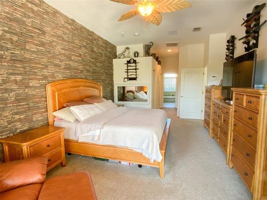 Bedroom, Interior, Recessed Lighting, Stone Walls