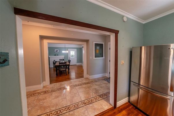 Dining room, Interior, Kitchen, Pendant Lights, Wood Texture Flooring