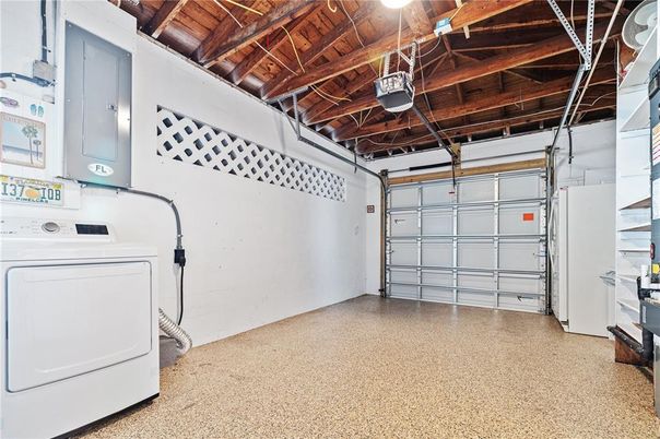 Garage, Interior, Washer, Wooden Beams, Wooden Ceilings