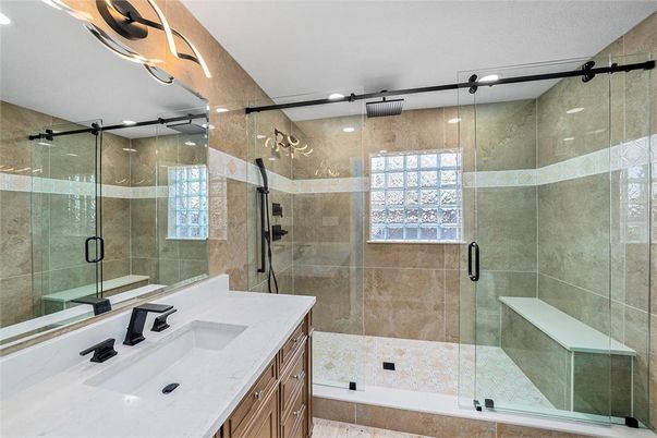 Bathroom, Glass Shower, Interior, Recessed Lighting