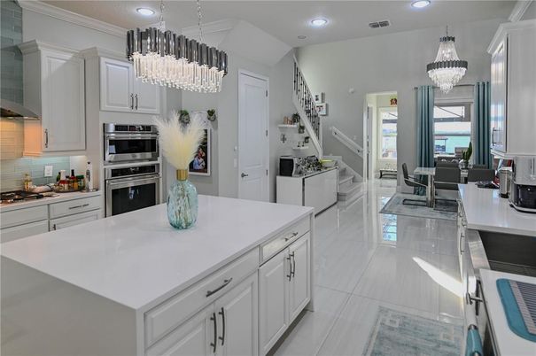 Chandelier, Dining room, Interior, Kitchen, Pendant Lights, Recessed Lighting, Stainless Steel Appliances, Water