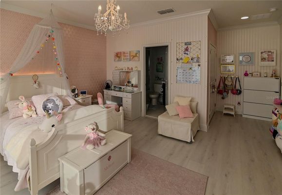 Bathroom, Chandelier, Interior, Recessed Lighting, Wood Texture Flooring