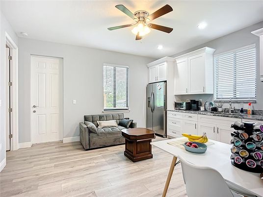 Chandelier, Interior, Kitchen, Pendant Lights, Recessed Lighting, Wood Texture Flooring