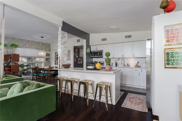 Dining room, Interior, Kitchen, Pendant Lights, Wood Texture Flooring