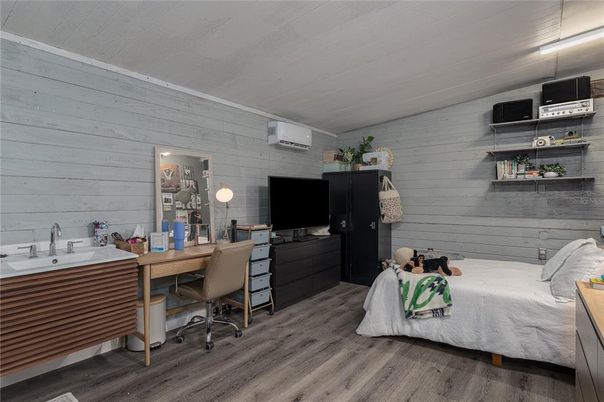 Bedroom, Home Office, Interior, Wood Texture Flooring, Wooden Walls