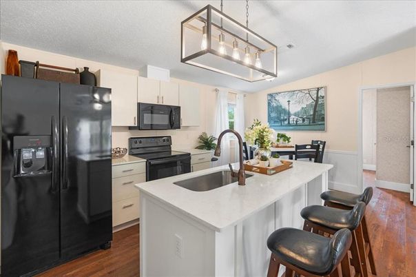 Interior, Kitchen, Pendant Lights, Wood Texture Flooring