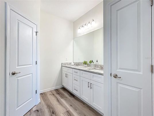 Bathroom, Dual Sink Vanities, Interior, Wood Texture Flooring