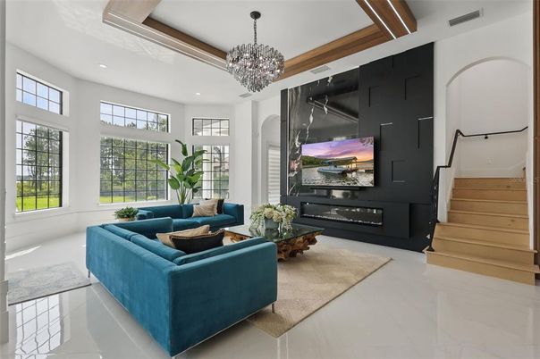Chandelier, Interior, Living room, Recessed Lighting