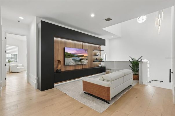 Interior, Living room, Recessed Lighting, Wood Texture Flooring