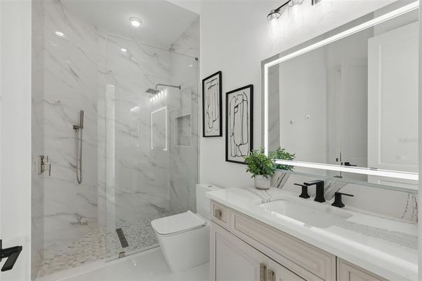 Bathroom, Glass Shower, Interior, Marble Walls