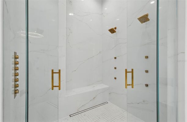 Bathroom, Glass Shower, Interior, Marble Walls