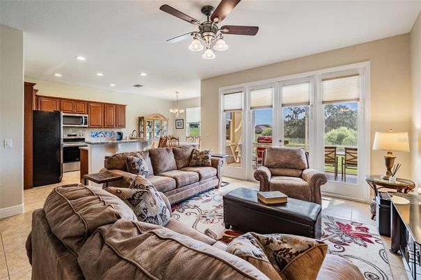 Chandelier, Dining room, Interior, Kitchen, Living room, Recessed Lighting, Stainless Steel Appliances