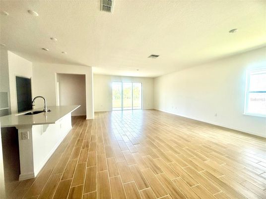 Empty room, Interior, Recessed Lighting, Wood Texture Flooring