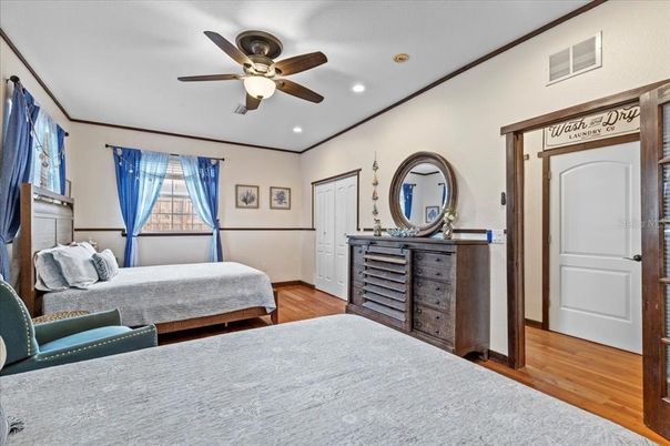 Bedroom, Interior, Recessed Lighting, Wood Texture Flooring