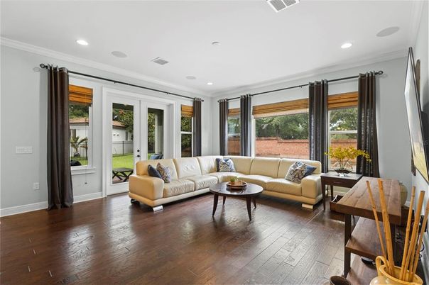 Interior, Living room, Recessed Lighting, Wood Texture Flooring