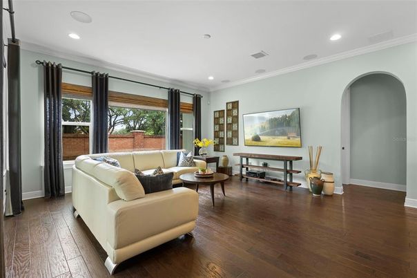 Interior, Living room, Recessed Lighting, Wood Texture Flooring