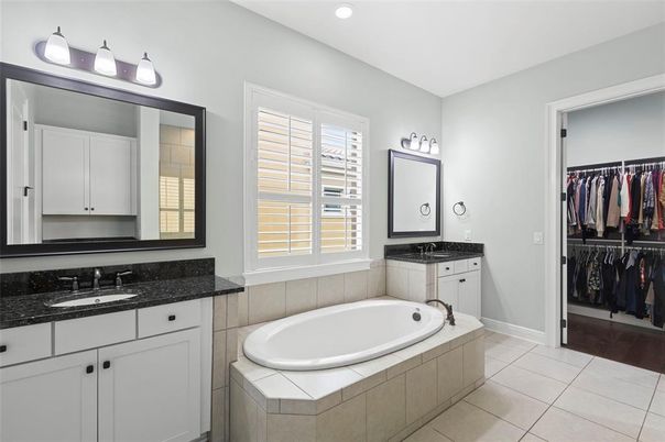 Bathroom, Dual Sink Vanities, Interior, Recessed Lighting, Walk-in Closets