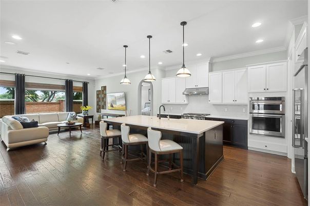 Interior, Kitchen, Living room, Pendant Lights, Recessed Lighting, Stainless Steel Appliances, Wood Texture Flooring