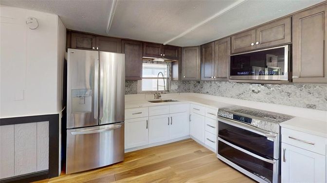 Interior, Kitchen, Stainless Steel Appliances, Wood Texture Flooring