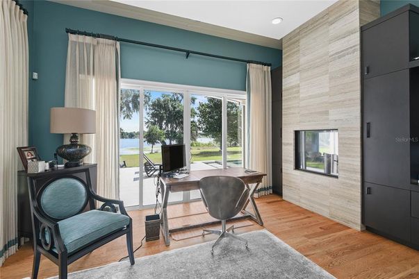 Home Office, Interior, Recessed Lighting, Water, Wood Texture Flooring