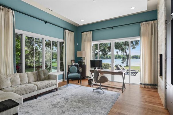 Home Office, Interior, Recessed Lighting, Water, Wood Texture Flooring