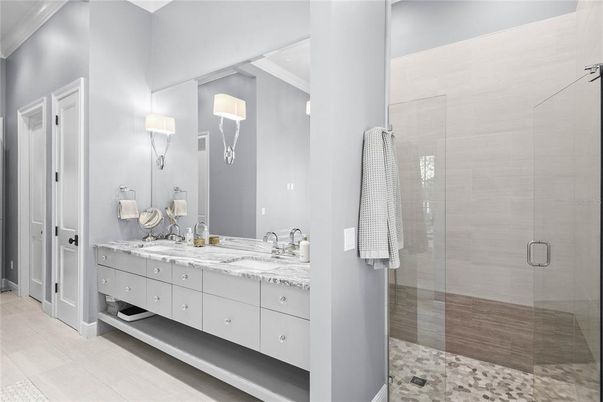Bathroom, Dual Sink Vanities, Glass Shower, Interior