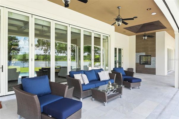 Exterior, Fireplace, Living room, Recessed Lighting, Water