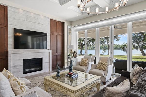 Chandelier, Fireplace, Interior, Living room, Water