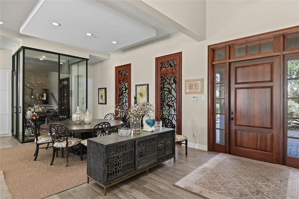 Dining room, Interior, Recessed Lighting, Wood Texture Flooring