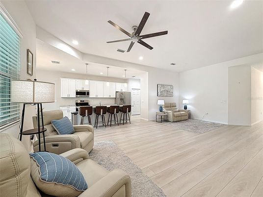 Interior, Kitchen, Living room, Pendant Lights, Recessed Lighting, Stainless Steel Appliances, Wood Texture Flooring