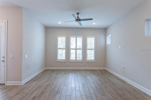 Empty room, Interior, Recessed Lighting, Wood Texture Flooring