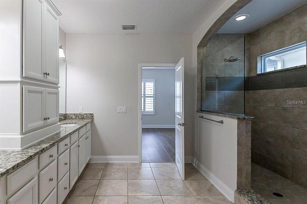 Bathroom, Glass Shower, Interior, Recessed Lighting, Wood Texture Flooring