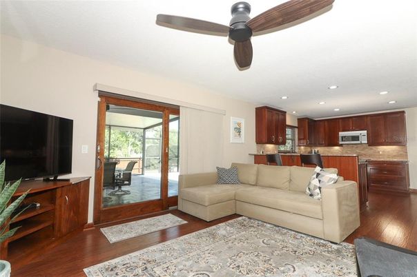 Interior, Kitchen, Living room, Recessed Lighting, Wood Texture Flooring