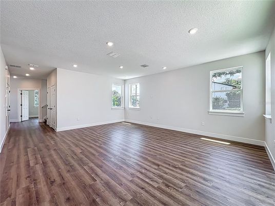 Empty room, Interior, Recessed Lighting, Wood Texture Flooring